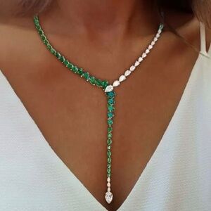 Multi-cut Emerald Sapphire Necklace & Earrings Jewelry Set. Green Sapphire  SAYA